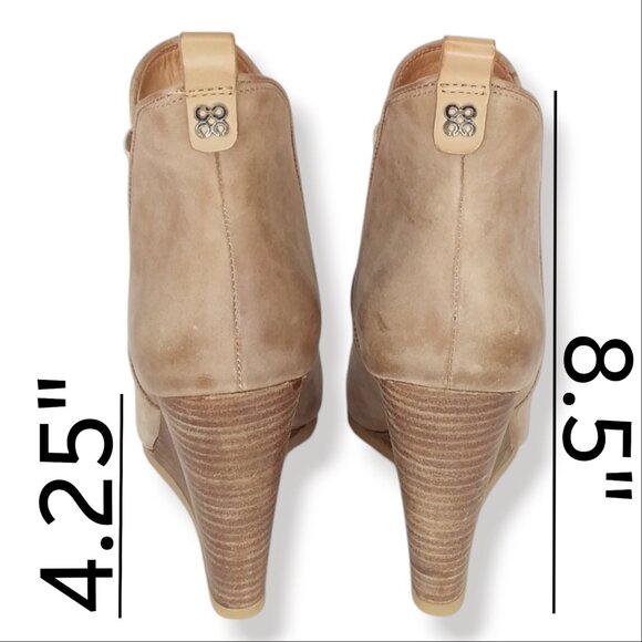 Coach Farah Ankle Boots Oiled Leather Size 10B Taupe Beige Wedge ASO Teen Wolf - Picture 11 of 13